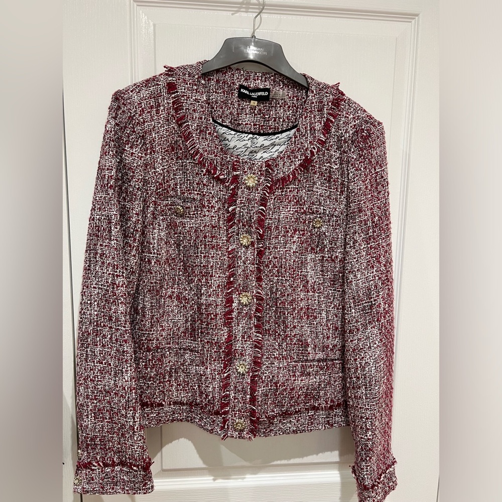 Karl Lagerfeld Red Tweed Women's Jacket size 16
